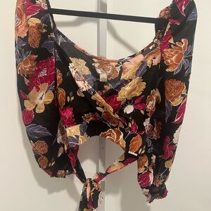 NWT/ Band Of The Free B.O.G. 
Size Medium Black Berry Floral Crossover Crop Top